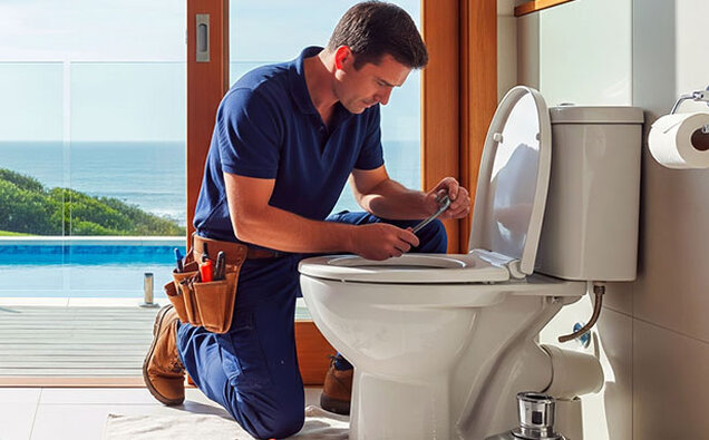 Plumber Fixing Toilet
